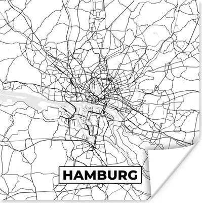 Produktbild von MuchoWow® Poster Karte - Hamburg - Stadtplan 50x50 cm - Wohnzimmerdekoration