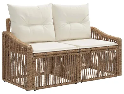 Image de Canapé de jardin vidaXL 2 places, beige, en polyrotin