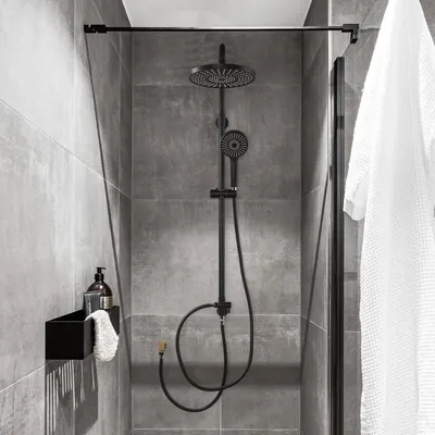 Immagine prodotto di Sistema doccia nero, in acciaio inossidabile 304, senza miscelatore, design moderno per il bagno