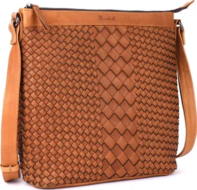 Produktbild von Benthill Echt Leder Umhängetasche | Damen Schultertasche aus Rindsleder | Schmale Vintage Damen Handtasche mit geflochtenem Muster