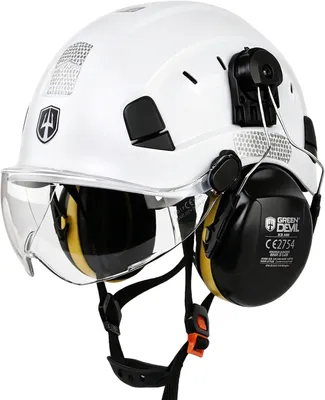Imagen del producto de Casco de seguridad 3 en 1 con visera y protección auditiva, talla 53-63 cm, para uso en obras y en trabajos forestales