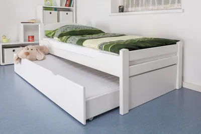 Produktbild von Einzelbett / Gästebett "Easy Premium Line" K1/2h inkl. 2. Liegeplatz und 2 Abdeckblenden, 90 x 200 cm Buche Vollholz massiv weiß lackiert