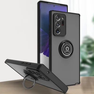 Produktbild von Samsung Note 20 Ultra Hülle, Ring Halter Ständer Matte Transluzent TPU Rahmen Stoßfest Schutzhülle für Samsung Galaxy Note 20 Ultra Schwarz