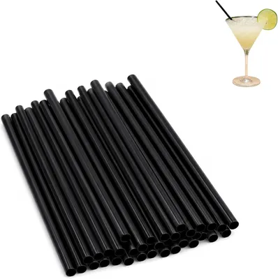 Obrázek produktu pro Černé, opakovaně použitelné brčka, 19,5 cm - PVC brčka, vhodné pro opakované použití - Koktejly, džusy, limonády, smoothies a další studené nápoje - Černá barva - 30 kusů
