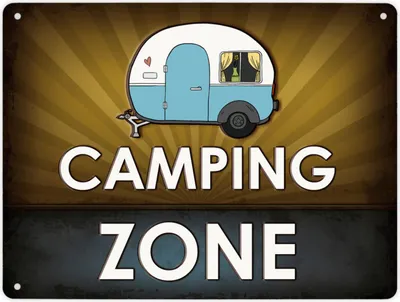 Produktbild von Metallschild XL mit Wohnwagen Motiv und Spruch: Camping Zone Schild