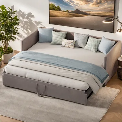 Immagine prodotto di UnboxG divano letto 90x200/180x200cm con letto estraibile, divano letto da giorno letto per bambini letto per ragazzi con rete a doghe, letto da giorno in velluto, grigio