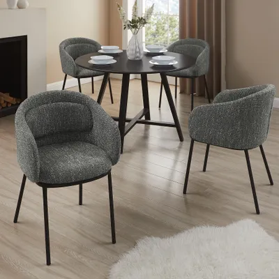 Produktbild von riess-ambiente Stilvoller Design Stuhl FLORENZ grau Strukturstoff schwarz Metall mit Armlehne Esszimmerstuhl Essstuhl