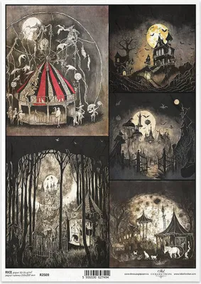 Produktbild von ITD Reispapier Decoupage Bastelpapier Serviettentechnik-R2509 Geheimnisvolle Zirkusburg