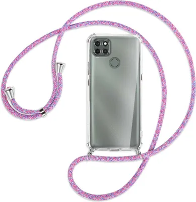 Produktbild von Handykette Backcover-Schutzhülle mit Band (Metall silberfarben) für Motorola Moto G9 Power - lila/rosa/blau