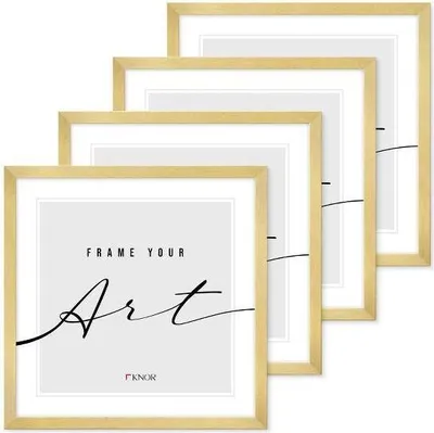 Produktbild von 🖼️KNOR®️ Bilderrahmen 30x30 cm Golden, 4er Set Posterrahmen, Bilderrahmen, Fotorahmen, bruchsicheres Acrylglas, Picture Frame 30x30, zum Aufhängen & Aufstellen 🎨Isabella Kollektion