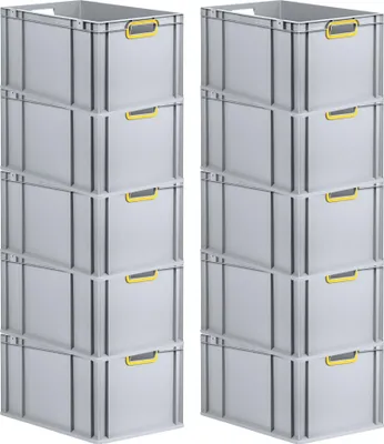 Produktbild von SparSet 10x Eurobox NextGen Color | HxBxT 32x40x60cm | 65 Liter | Griffe gelb offen | Verstärkter Boden | Grau | Eurobehälter, Transportbox, Transportbehälter, Stapelbehälter