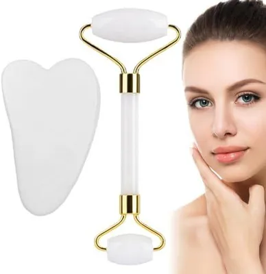 Produktbild von Set mit 1 Jade-Gesichtsroller, natürlicher Massage-Roller für einen strahlenderen Teint und Entspannung, für Gesichtspflege und Massage