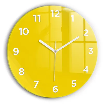 Produktbild von Wallfluent Wanduhr – Stilles Quarzuhrwerk - Uhr Dekoration Wohnzimmer Schlafzimmer Küche - Zifferblatt - weiße Zeiger - 30 cm - Gelb