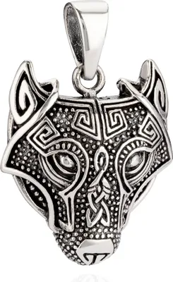 Produktbild von Kettenanhänger Fenris Wolf 925 Silber 25x21mm Silberanhänger Keltisch Amulett