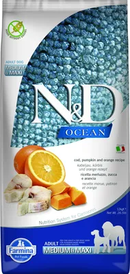 Obrázok produktu pre Farmina N&D Dog Ocean Pumpkin Adult Medium&Maxi Codfish & orange 12 kg