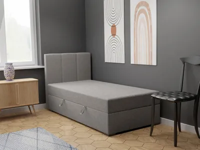 Produktbild von FEDVE Boxspringbett Einzelbett GANDIA MINI BASIC mit Bettkästen Jugendbett mit Bonell-Matratze 100x200 Links