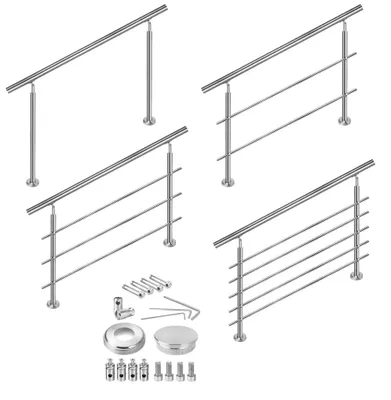 Obrázek produktu pro Nerezové zábradlí pro schodiště – madlo pro schodiště a balkony – 180 cm – 5 příček – Vhodné pro vnitřní i venkovní použití – Nastavitelná délka – Montážní sada