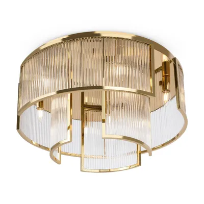 Immagine prodotto di Lampada da soffitto in metallo e vetro rotonda D: 65 cm in oro E14 a 9 fiamme Art Déco