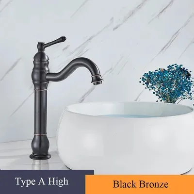 Immagine prodotto di Rubinetteria per bagno - Miscelatore monocomando a cascata per lavabo - Montaggio monoblocco - Acqua calda/fredda - Design retrò in ottone - Nero bronzo