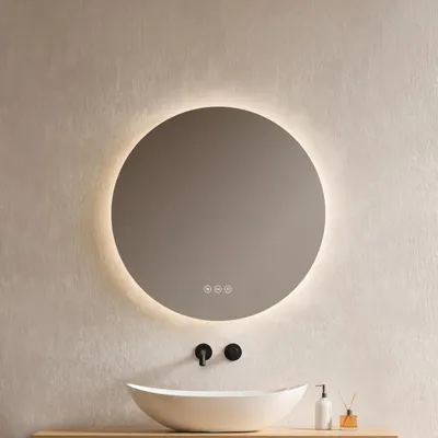 Obrázok produktu pre EMKE LED kúpeľňové zrkadlo okrúhle 60 cm s ochranou proti zahmlievaniu Kúpeľňové zrkadlo 3 farby svetla Kúpeľňové zrkadlo stmievateľné LED zrkadlo s dotykovým spínačom Úspora energie