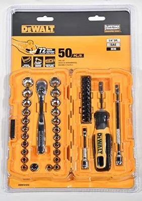 A DeWalt tool set is displayed in its retail packaging.