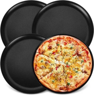 Produktbild von Runde Pizza-Teller-Set aus Edelstahl mit Antihaftbeschichtung, 30 cm Durchmesser, 4-teilig