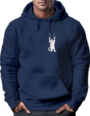 Produktbild von Hoodie Herren Aufdruck Katze Cat Logo lustig Kapuzen-Pullover Männer Fashion Streetstyle Neverless® navy XXL