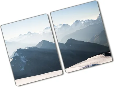 Produktbild von Tulup Glas Herdabdeckplatte - 2x40x52 cm - Glaskeramikkochfeld-Abdeckung Spritzschutz Glasabdeckplatte Kochplattenabdeckung und Schneidebrett - Zweiteilig - Landschaften - Berggipfel - Grau