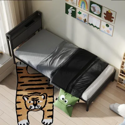 Obrázek produktu pro STILVORA Čalouněná postel s kovovým rámem a čelem s elektrickou zásuvkou, rám postele pro mládež se 2 USB porty, světlá výška 27 cm, rozměry 90 x 200 cm, bez matrace