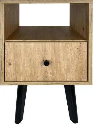 Produktbild von Nachttisch, Artisan Eiche mit schwarzen Holzbeinen, mit Schublade 63x40x40, Lofoten, moderner skandinavischer Stil REVE