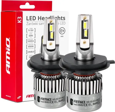 Obrázok produktu pre LED autožiarovky K3 H4/H19 6000K 12V Canbus AMiO-03682 pre lepšiu viditeľnosť