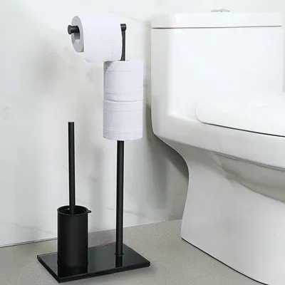 Produktbild von SAYAYO Toilettenpapierhalter mit Bürste Stehender Toilettenpapierhalter mit Toilettenbürste Stehender Toilettenpapierhalter mit Toilettenbürste in Schwarz für Toiletten, Badezimmer und Küchen