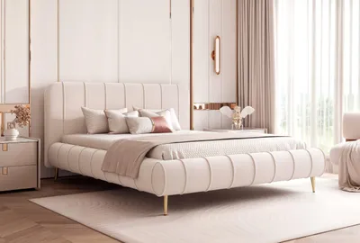 Produktbild von Polsterbett Elegantes Stoffbett "FIRENZE" mit hohem Kopfteil und großem Bettkasten