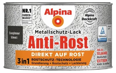 Produktbild von Alpina Metallschutzlack Anti-Rost Eisenglimmer Schwarz 300 ml