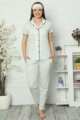 Immagine prodotto di Pigiama donna pigiama verde XXL corto cotone con bottoni 2 pezzi S-96