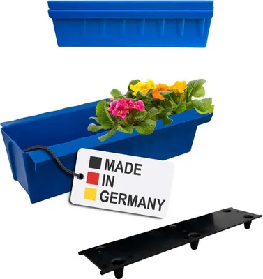 Image de BURI 2 inserts de jardinières pour palettes Euro, tapis d'arrosage inclus | avec système de suspension à accrocher | 37,3cm bleu | jardinière pour palette Euro | balconnière | pot de fleurs | extrêmement stable