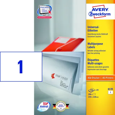 Image de AVERY Zweckform Étiquettes universelles, 210 x 148 mm, blanc, A5