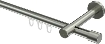 Produktbild von Interdeco Innenlaufstange / Gardinenstange mit Innenlauf Edelstahl-Optik, Typ Sinux Casa (Kappe), 16 mm Ø 1-läufig, 320 cm