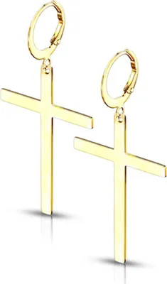 Produktbild von Kreuz Ohrringe: Edelstahl Creolen Ohrhänger Gold