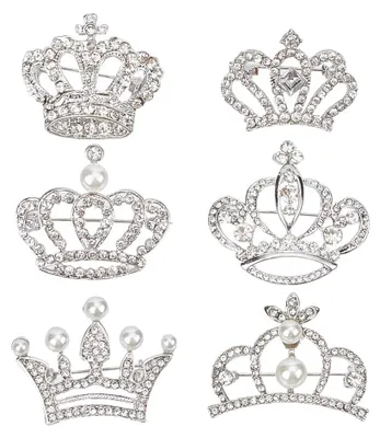Productafbeelding van Strass-broche - Set van 6 stuks met kristalversiering - Speld voor kleding en accessoires - Zilverkleurig