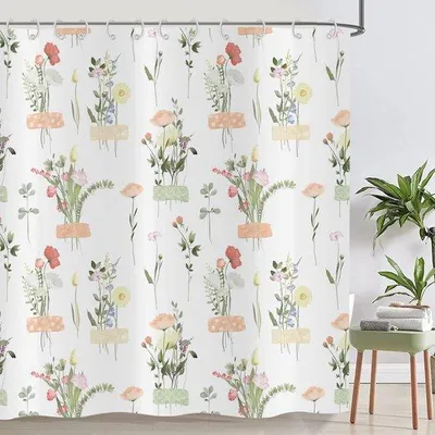 Produktbild von Famanu Duschvorhang 180x180 cm mit grünen Blättern - anti-schimmel und wasserabweisend