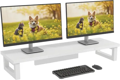 Produktbild von Doppelter Monitorständer, 91x26 cm, Monitorfuß, Weiß – Platzsparend und multifunktional