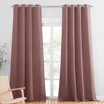 Obrázok produktu pre Ibenzoa® Zatemňovacie závesové panely – sada 2 kusov, rozmer 245 x 140 cm, ľahký polyester, teplá ružová farba, zatemňujúce a neprehľadné