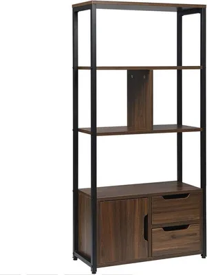 Produktbild von WOLTU RGB09dc Aufbewahrungsregal Bücherregal mit Schrank und Schubladen,Metall-Büro-Regal Küchenregal 58x24x120cm,Buche dunkel