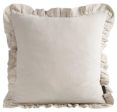 Image de EUROFIRANY | Housse de coussin - 45 x 45 cm - mousseline de coton - beige - housse de coussin décorative - bord à volants