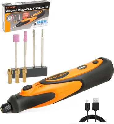 Immagine prodotto di HANDY - Penna per incisione professionale a batteria / macchina per incidere vetro / legno / metallo - Ricaricabile via USB - Include 4 punte - Tagliaunghie elettrico