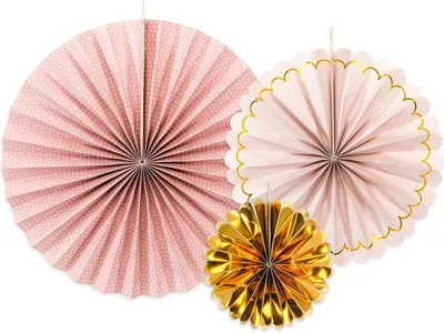 Immagine prodotto di Rosette di carta 3 pezzi rosa-oro 13-32 cm - taglia unica
