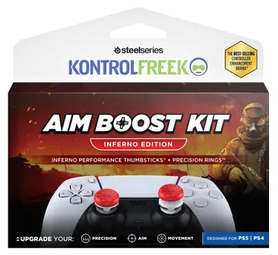 Obrázek produktu pro KontrolFreek FPS Aim Boost Kit – Sada pro zlepšení míření ve hrách FPS, kompatibilní s ovladači PlayStation 5. Obsahuje: vysoké a nízké adaptéry pro analogové páčky