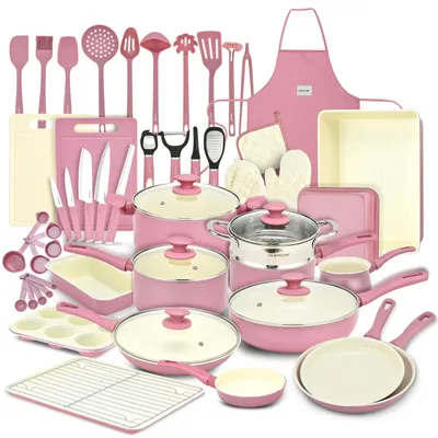 Produktbild von NutriChef Topfset & Pfannenset – 54-teiliges Antihaft-Kochgeschirr Blush Pink |
