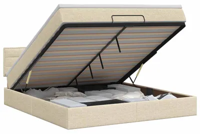 Immagine prodotto di Letto ottoman con materasso color crema, dimensioni 140 x 200 cm, rivestito in tessuto